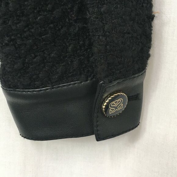 Sandro Black Cropped Leather Trim Button Front Tweed  Boucle Jacket Size 10 - Picture 11 of 17